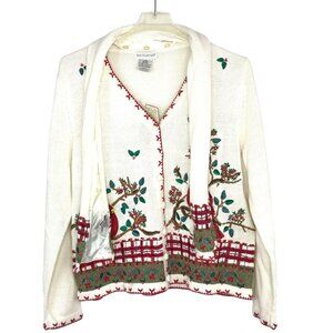 Xmas Sweater Cardigan NWT Kitsch Grandmacore Cottagecore XL Detachable Scarf